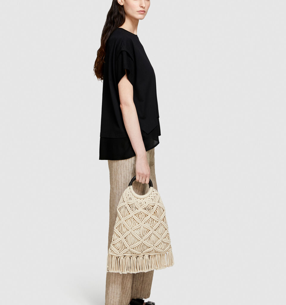 T-shirt with frill - women's short sleeve t-shirts - Black | Sisley image number 2